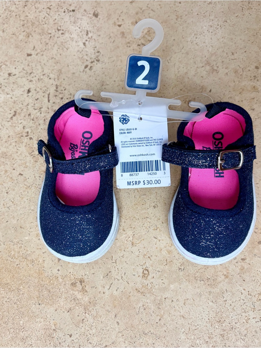 NWT OshKosh B'gosh Navy Glitter Mary Jane Shoes for Kids - Navy - Size 2